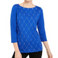 Karen Scott Women's Embellished 3/4 Sleeve Cotton Top Blue Size Petite L