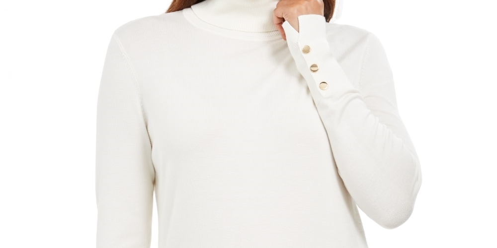 JM Collection Women's Turtleneck Sweater White Size PXL