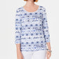 Karen Scott Women's Petite Ikat Printed Top Blue Size PXL