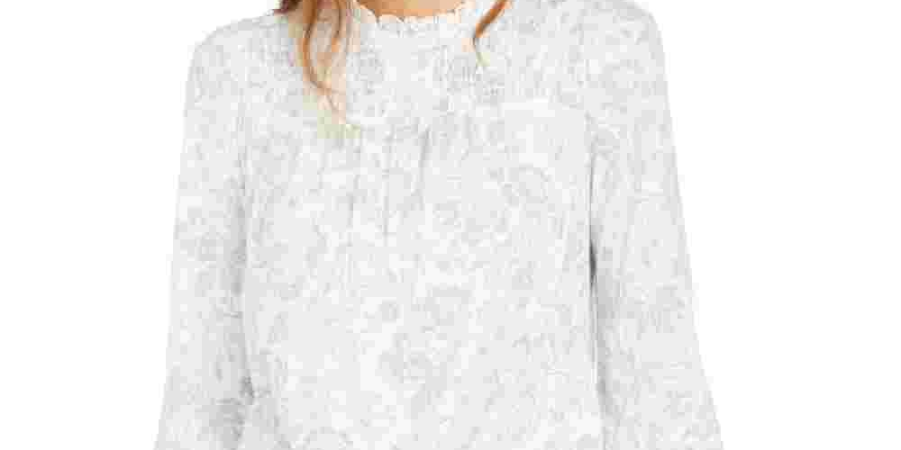 Lucky Brand Women's Smocked Yoke Blouse Blue Size X-Large