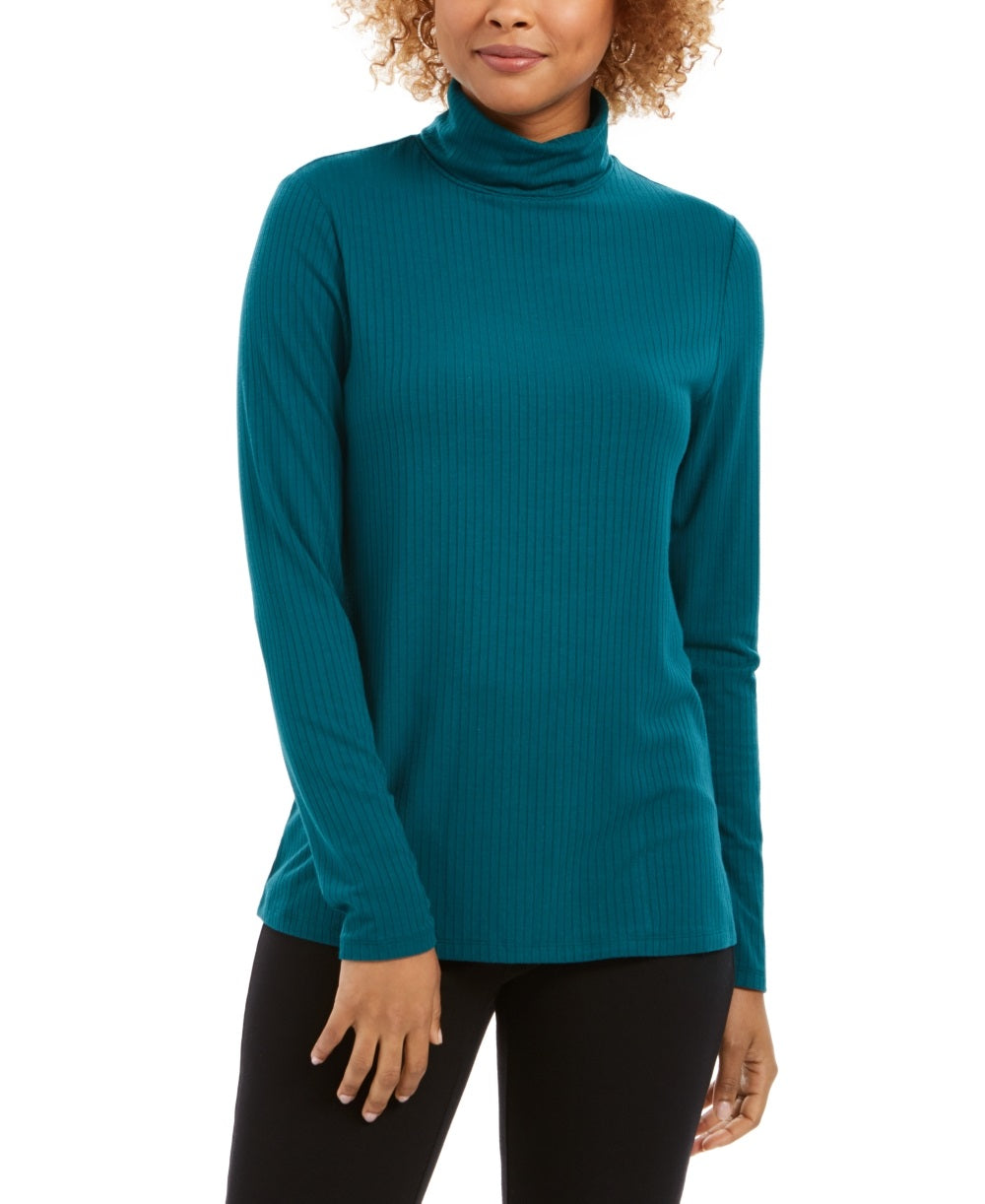 Charter Club Women's Heathered Ribbed Turtleneck Top Green Size X-Large