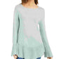 Style & Company Women's Ribbed Patterned Long Sleeve Jewel Neck Blouse Sweater Green Size PM