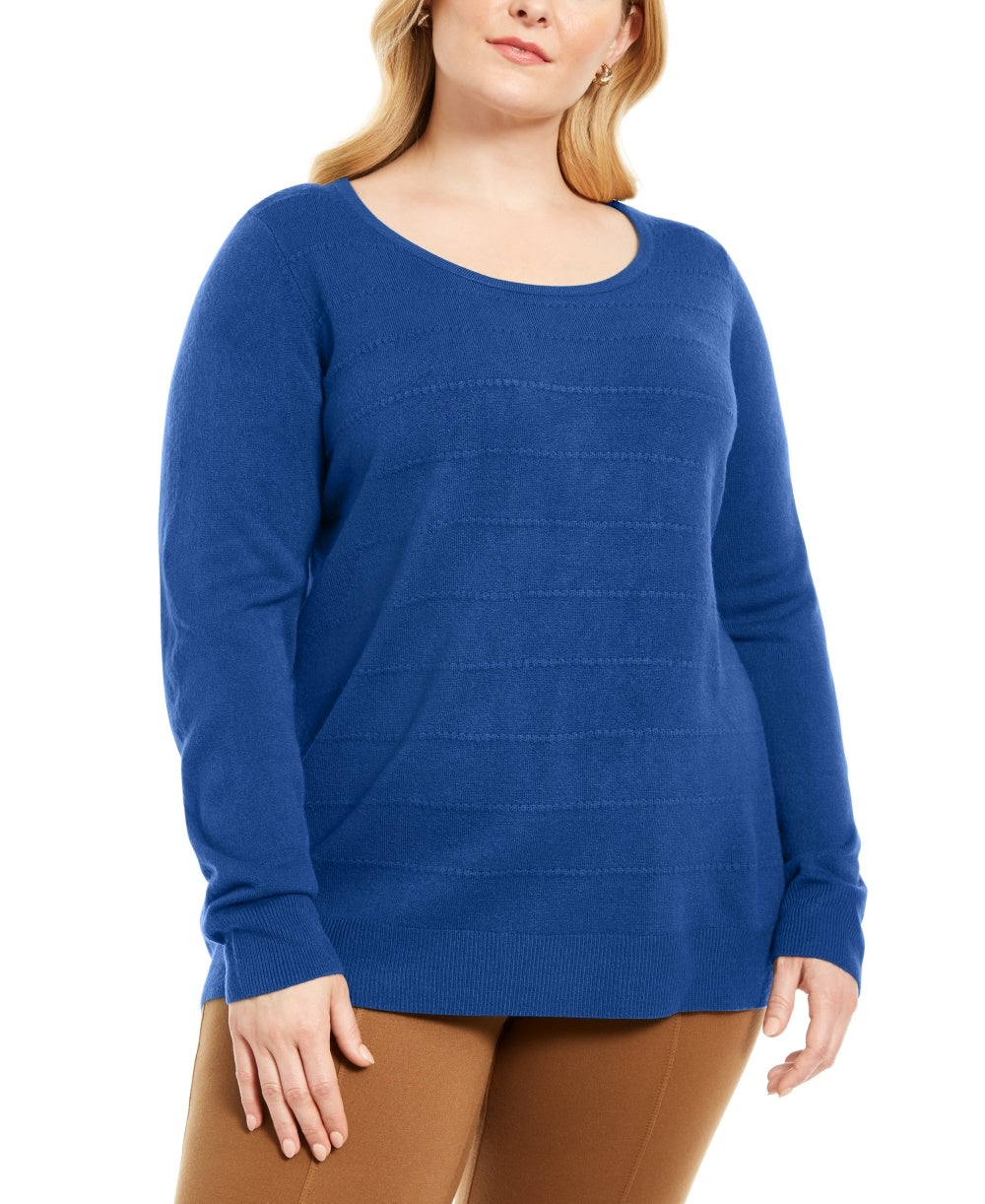Karen Scott Women's Plus Size Smalltripe Textured Sweater Navy Size 1X