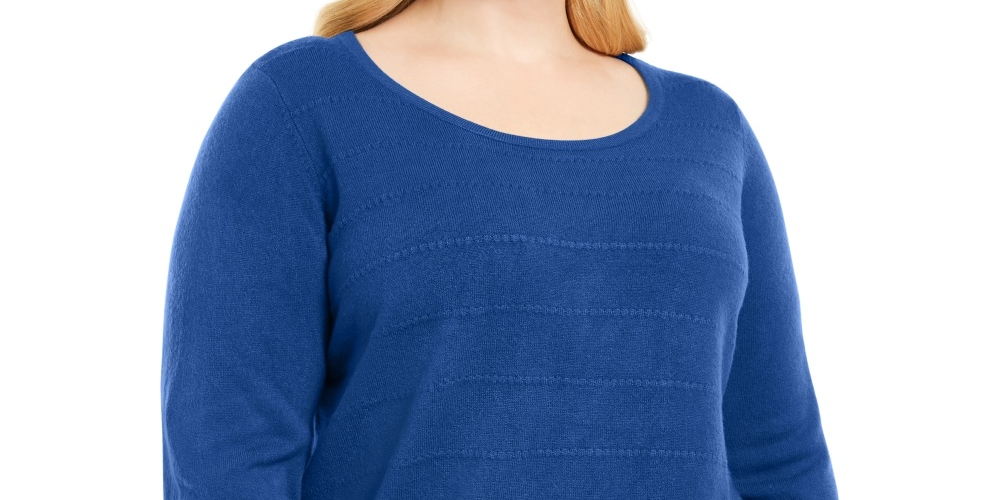 Karen Scott Women's Plus Size Smalltripe Textured Sweater Navy Size 1X