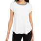 Alfani Women's Metallic Neck High Low T-Shirt White Size Petite Medium