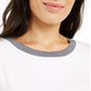 Alfani Women's Metallic Neck High Low T-Shirt White Size Petite Medium