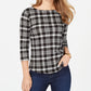 Charter Club Women's Petite Pima Cotton Button-Shoulder Print Top Black Size PP