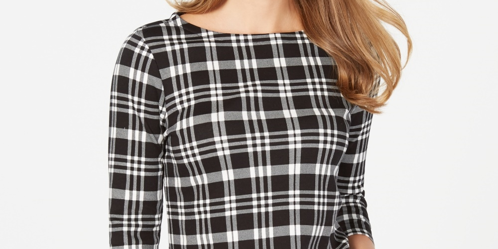 Charter Club Women's Petite Pima Cotton Button-Shoulder Print Top Black Size PP