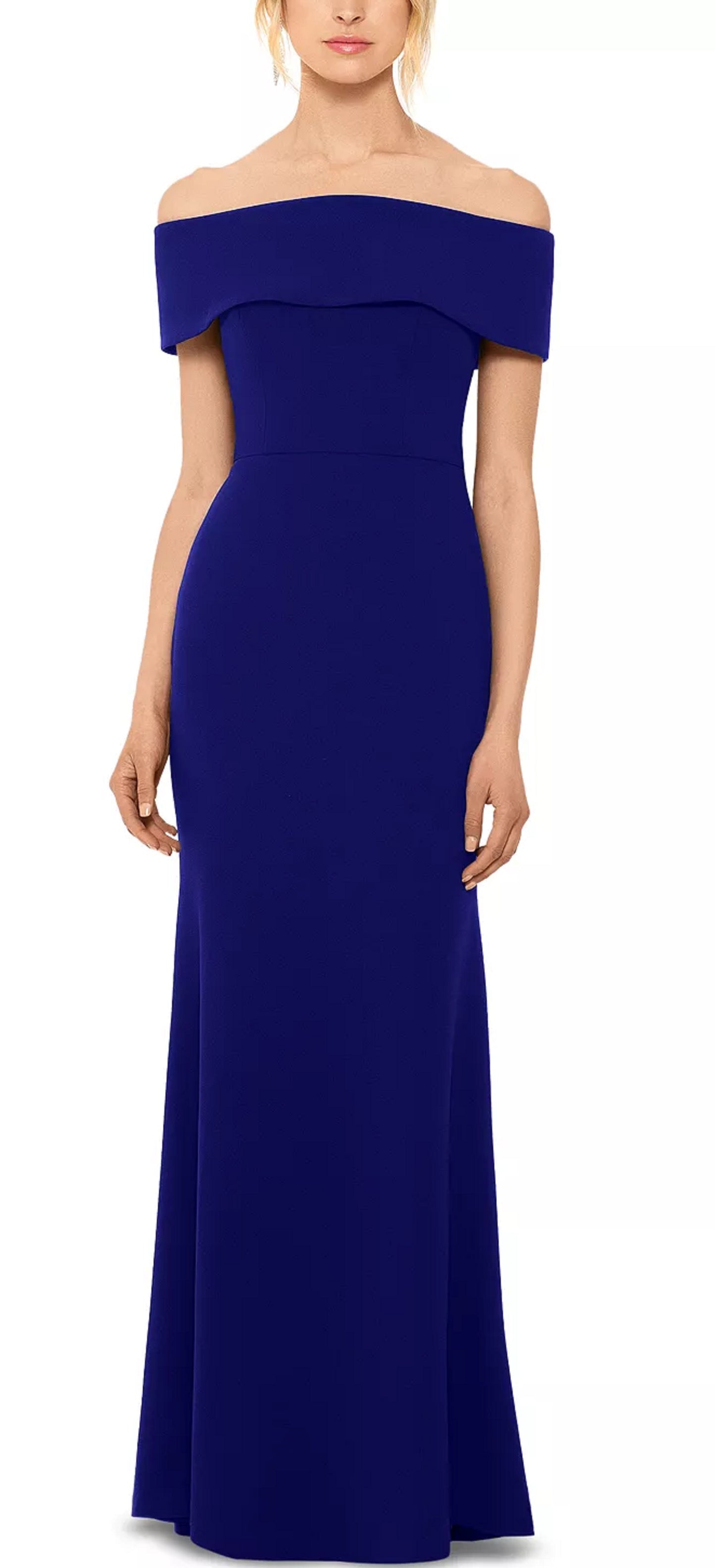 Betsy & Adam Women's Off The Shoulder Bow Back Evening Dress Blue Size 8