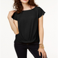 INC International Concepts Women's Jewel Neck Short Sleeve Casual Top Black Size PS