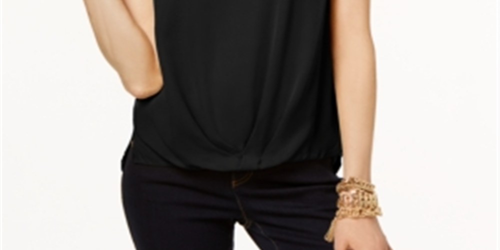 INC International Concepts Women's Jewel Neck Short Sleeve Casual Top Black Size PS