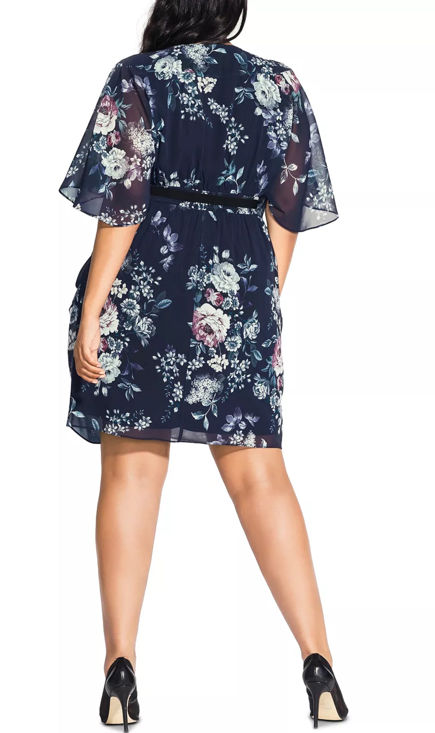 City Chic Women's Trendy Plus Size Mediumysterious Floral Print Belted Dress Black Size 22W