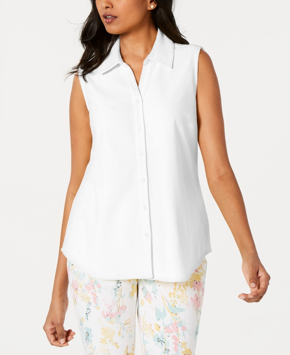 Charter Club Women's Petite Cotton Shirt White Size 6 Petite