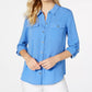 Charter Club Women's Solid Button Up Shirt Blue Size XL