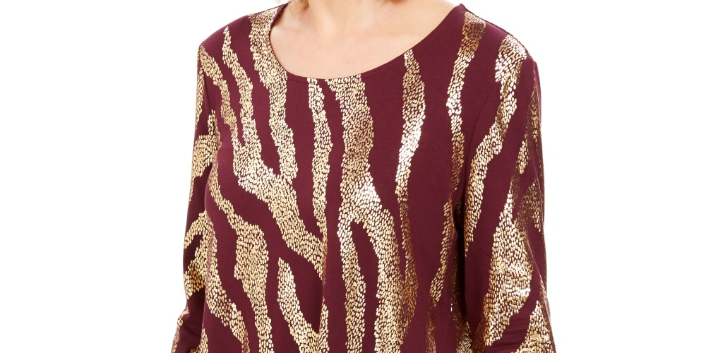 JM Collection Women's Printed Scoop-Neck Top Purple Size Medium