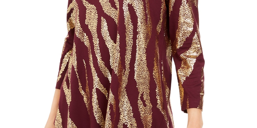 JM Collection Women's Printed Scoop-Neck Top Purple Size Medium