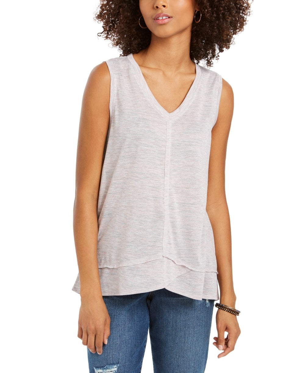 Style & Co V Neck High Low Tank Top Grey Size Small