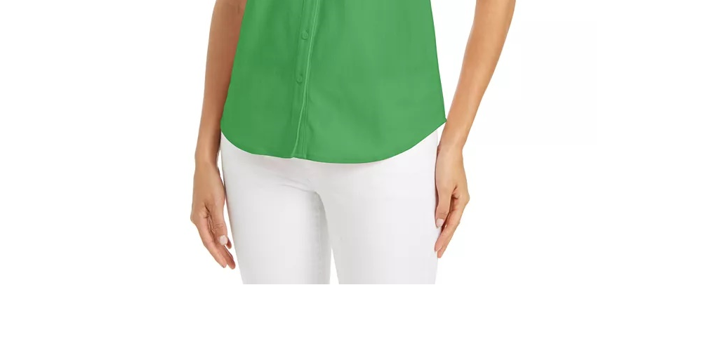 Charter Club Women's Cotton Pique Sleeveless Shirt Green Size 8