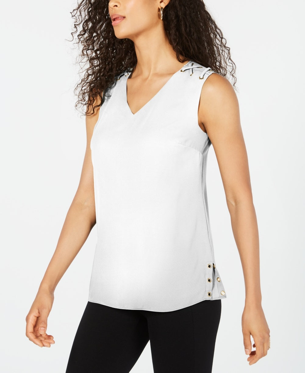 JM Collection Women's Grommet-Trim Top White Size X-Small