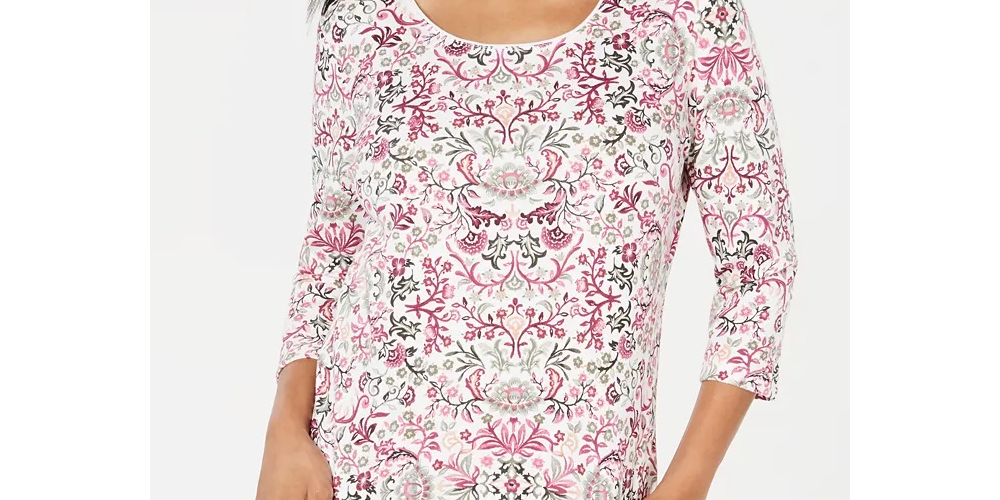 Karen Scott Women's Petite Printed Scoop-Neck Top White/ Flowers Size PS