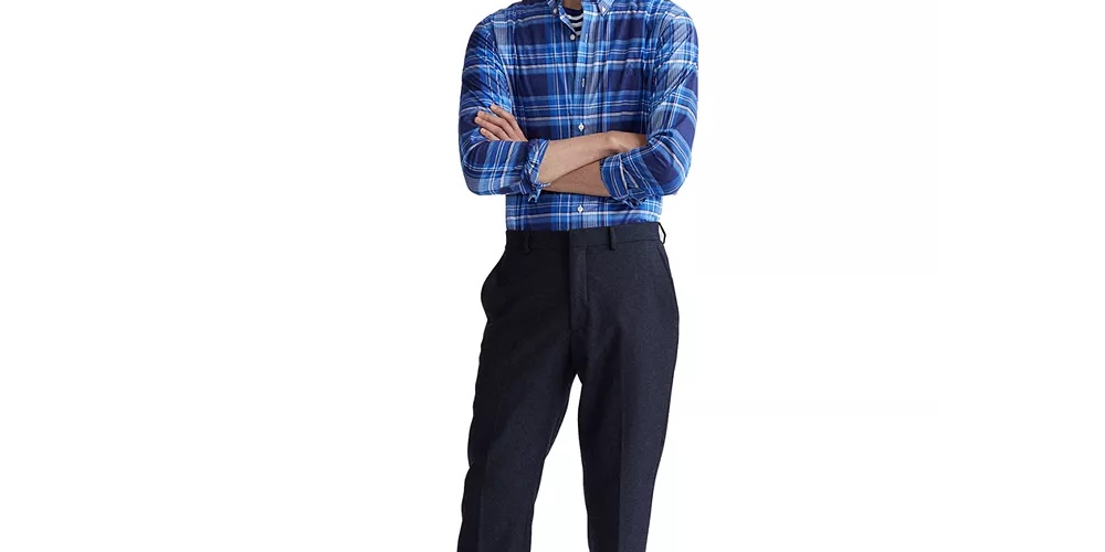 Ralph Lauren Men's Slim Fit Stretch Poplin Button-Down Shirt Blue Size X-Small