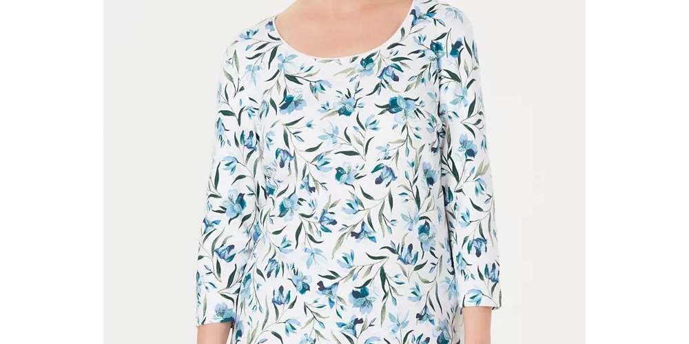 Karen Scott Women's Petite Audra Oasis Printed Top Grey Size Medium
