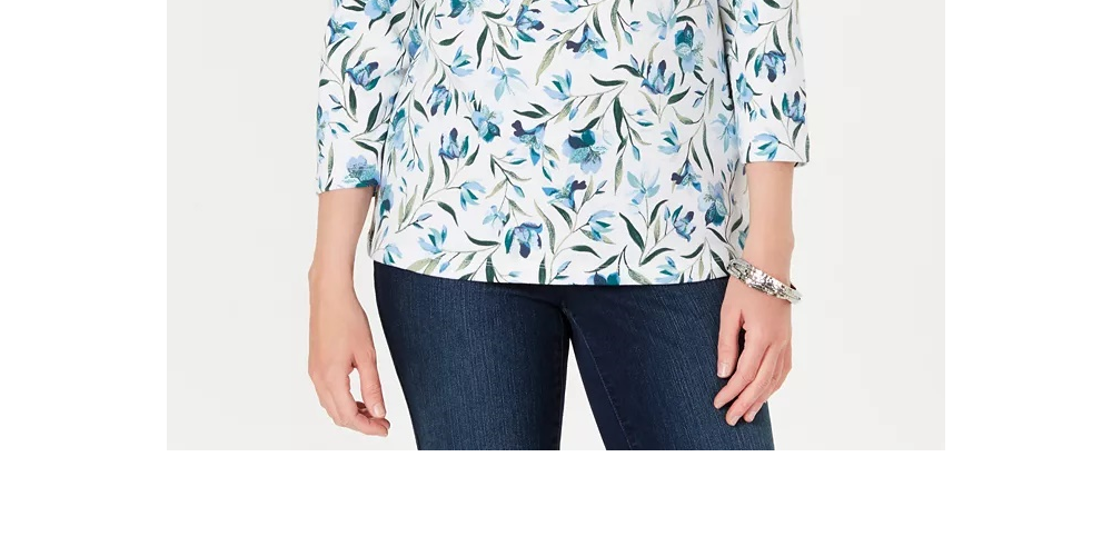 Karen Scott Women's Petite Audra Oasis Printed Top Grey Size Medium
