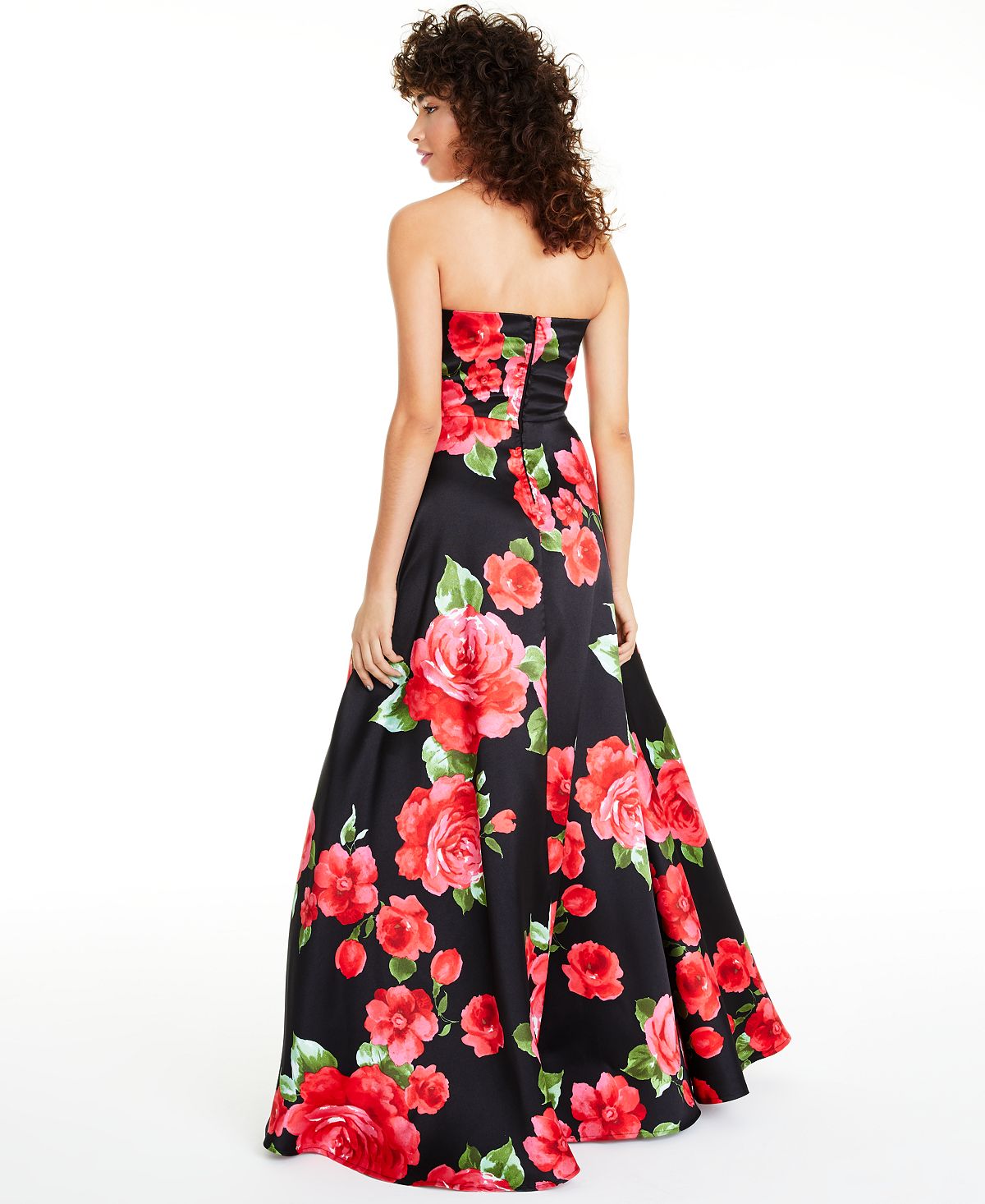 B Darlin Women's Strapless Floral Print Gown Red Size 9-10