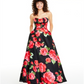 B Darlin Women's Strapless Floral Print Gown Red Size 9-10