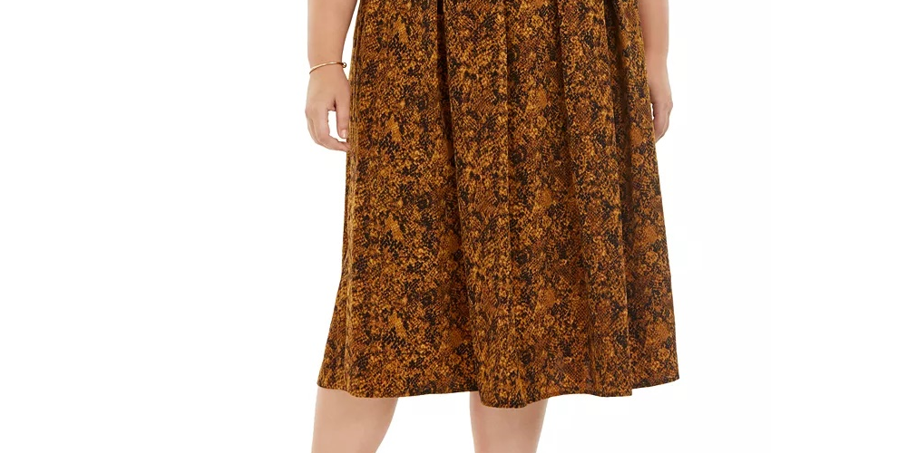 Bar III Women's Black Printed Midi Pleated Skirt Yellow Size 1X