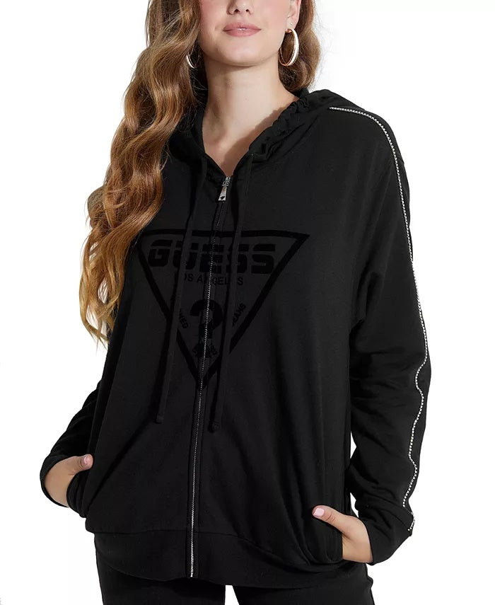 Guess Women's Mica Zip-Up Hoodie Black Size X-Large