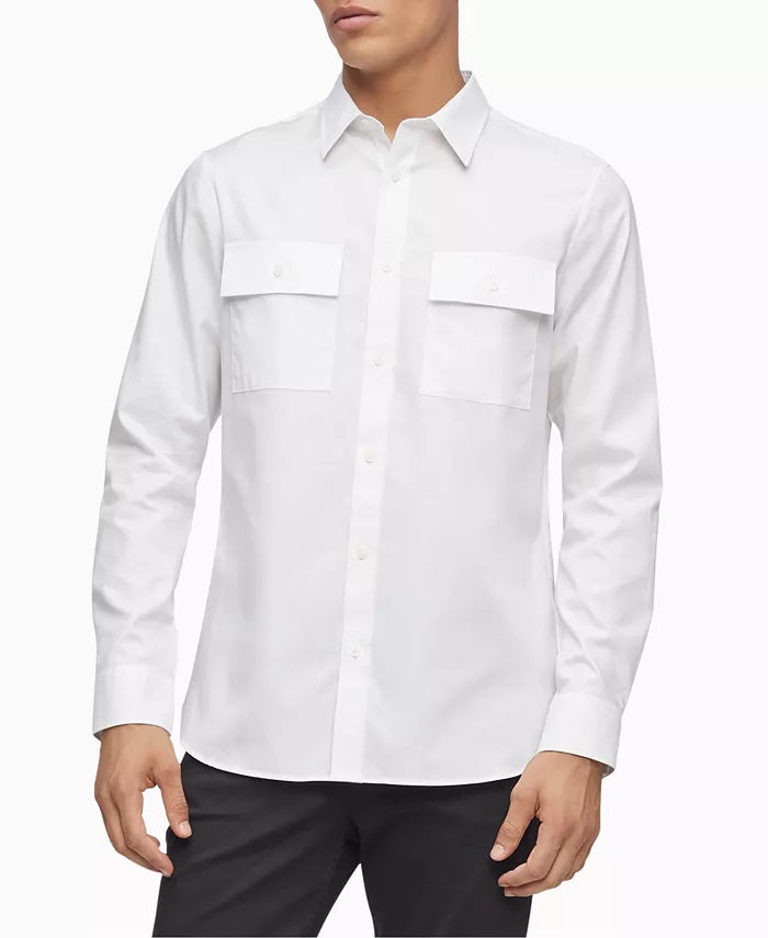 Calvin Klein Men's Long Sleeve Solid Twill Pocket Shirt color- Size Medium