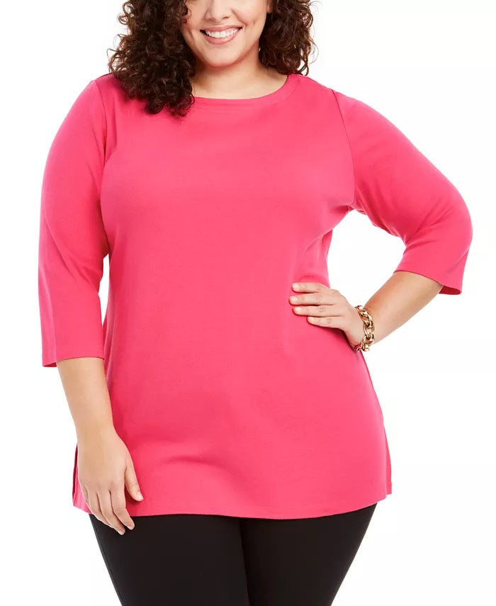 Karen Scott Women's Plus Size Cotton Tunic Top Bright Red Size 1X
