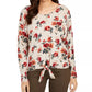 Style & Co Women's Petite Printed Tie-Hem Sweater Brown Size Petite XL