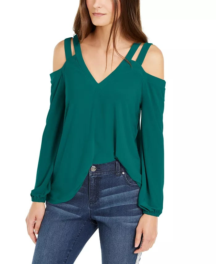 INC International Concepts Women's Cutout Cold-Shoulder Top Blue Size Medium