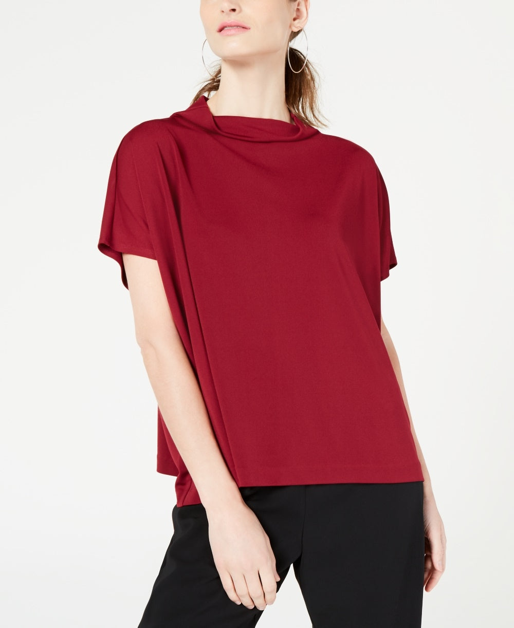 Alfani Women's Mock Neck Short Sleeve Top Red Size Large