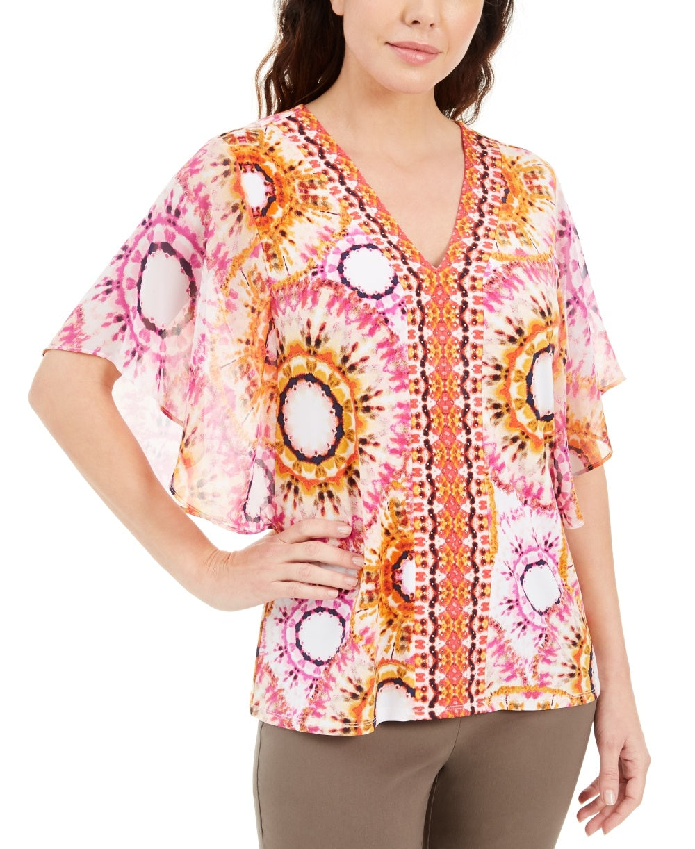 JM Collection Women's Printed Studded Top Pink Size X-Small