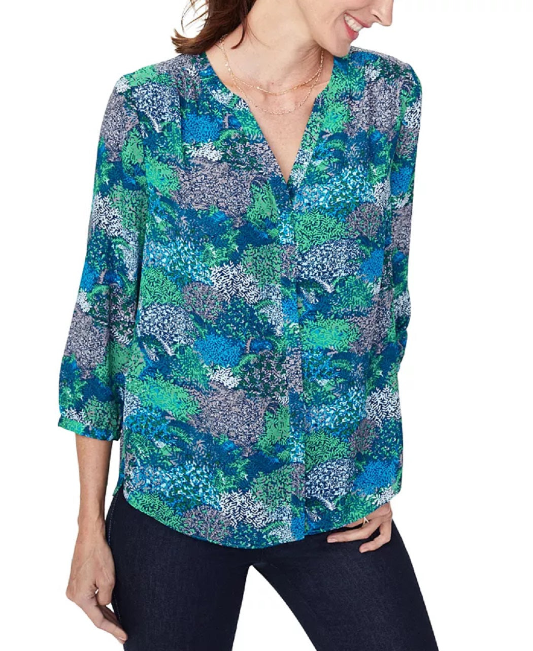 NYDJ Women's Pleated Blouse Green Size X-Small