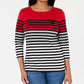 Karen Scott Women's Petite Striped Colorblocked Top Bright Red Size Petite XL