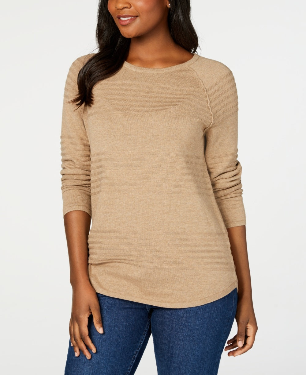 Karen Scott Women's Cotton Ribbed Sweater Brown Size S