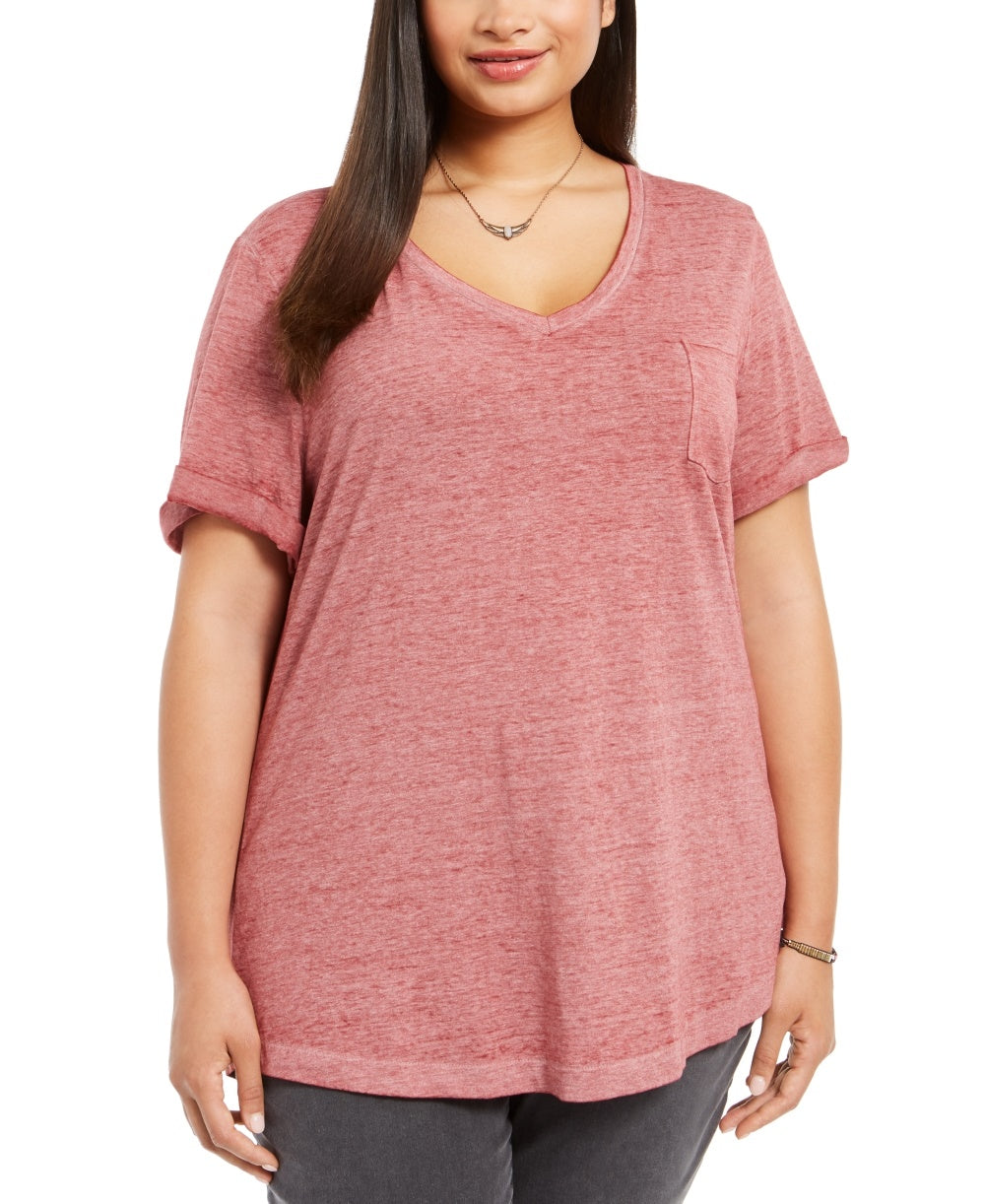 Style & Co Women's Plus Size Burnout T Shirt Red Size 0X