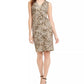 Calvin Klein Women's Animal Print Sleeveless V Neck Above The Knee Sheath Cocktail Dress Beige Size 10