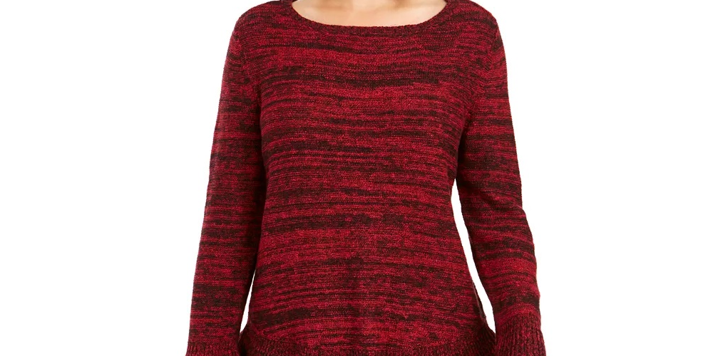 Style & Co Women's  Petite Ruffle-Hem Tunic Sweater Red Size PP