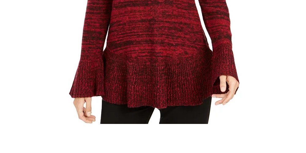 Style & Co Women's  Petite Ruffle-Hem Tunic Sweater Red Size PP