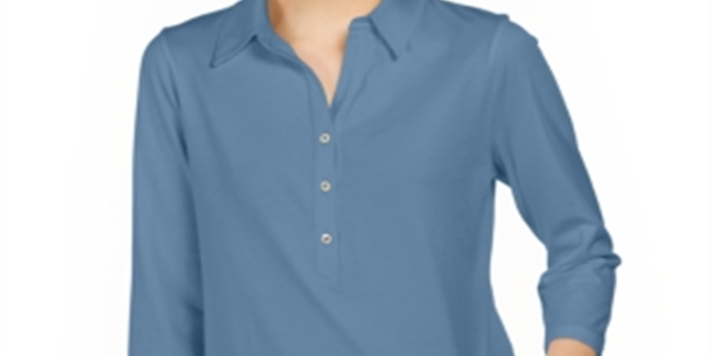 Charter Club Women's Supima Cotton 3/4 Sleeve Polo Shirt Blue Size 2XL