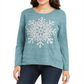 Style Co Women's Snowflake Graphic Sweatshirt Caviar Snowflakes Green Size Petite L