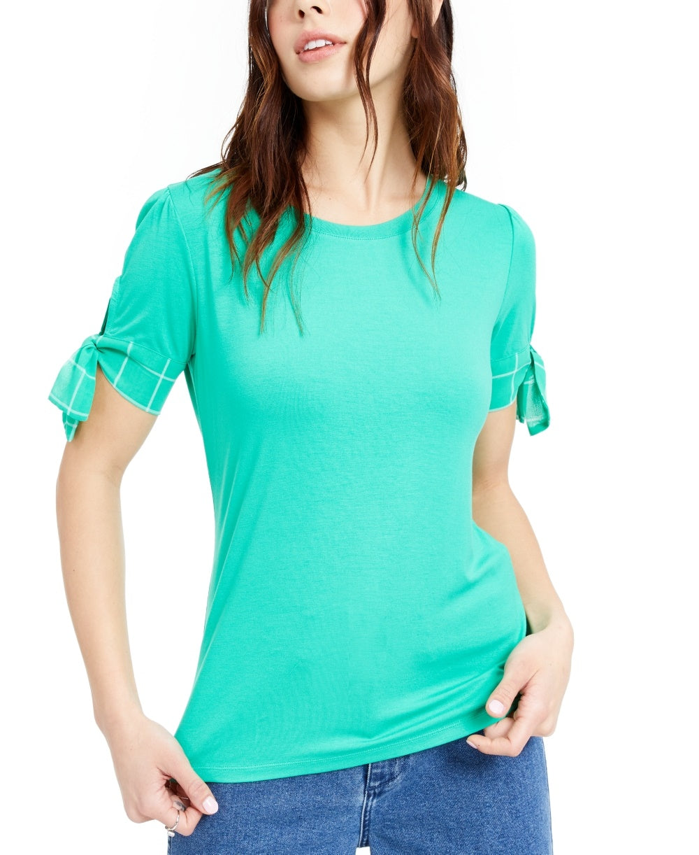 Maison Jules Women's Tie-Sleeve Knit Top Green Size Small