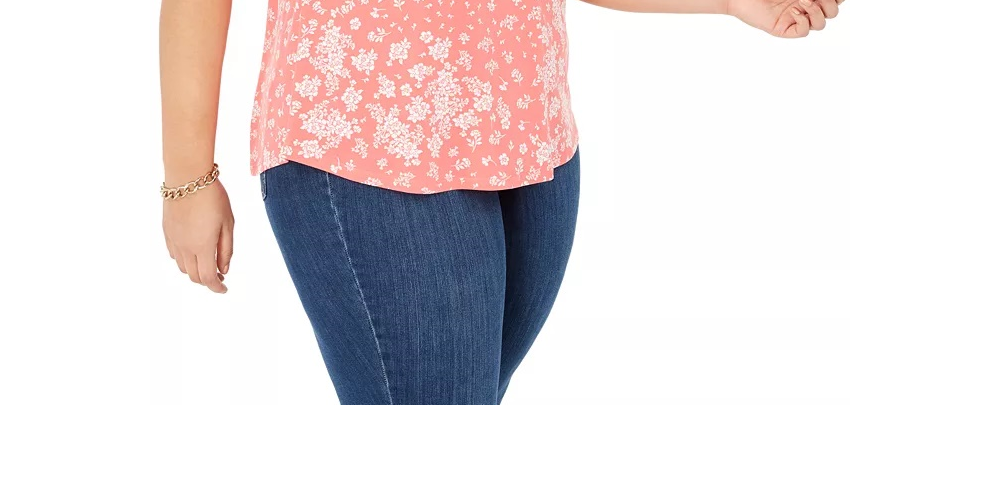 Charter Club Women's Plus Size Printed Flutter-Sleeve Top Red Size 4X
