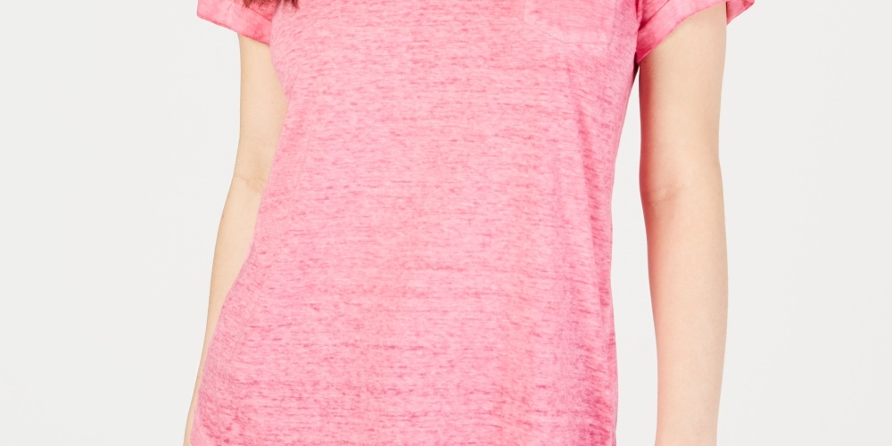 Style & Co Women's Burnout V Neck T Shirt Pink Size PM