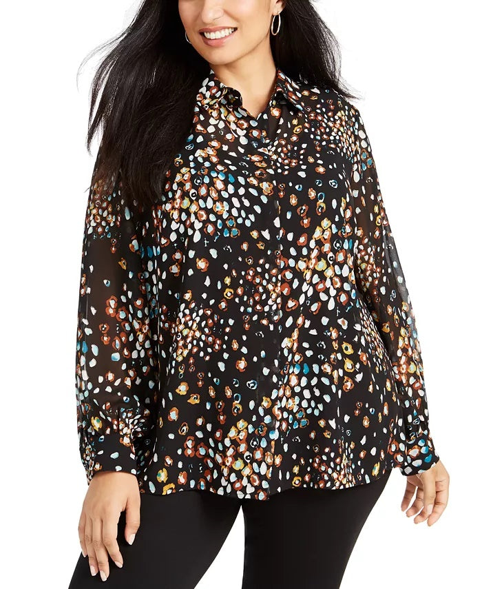 Alfani Women's Plus Size Printed Blouse Yellow Size 0X
